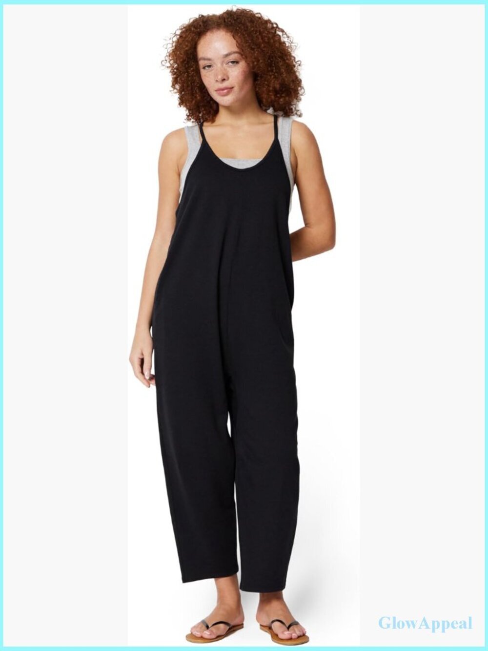 Oversized Fit Sleeveless Jumpsuit - Scoop Neck, Side Pockets